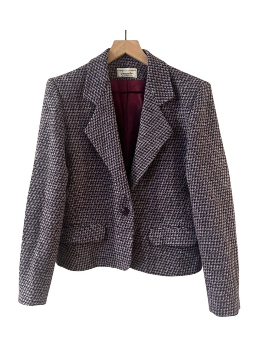 Vintage Givenchy Purple & Navy Houndstooth Wool Blazer - Size S/M